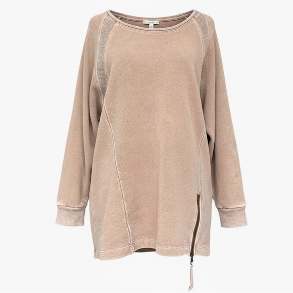 Wrap London Tops - Wrap London Tan Hemp Cotton Tunic Sweatshirt Zip Hem Size 8 Medium Casual Boho